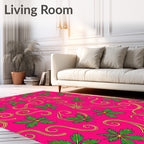 Vibrant Pink Leaf Swirl Medley Rug