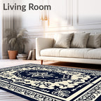 Dark Navy Cream Eye Mandala Border Rug