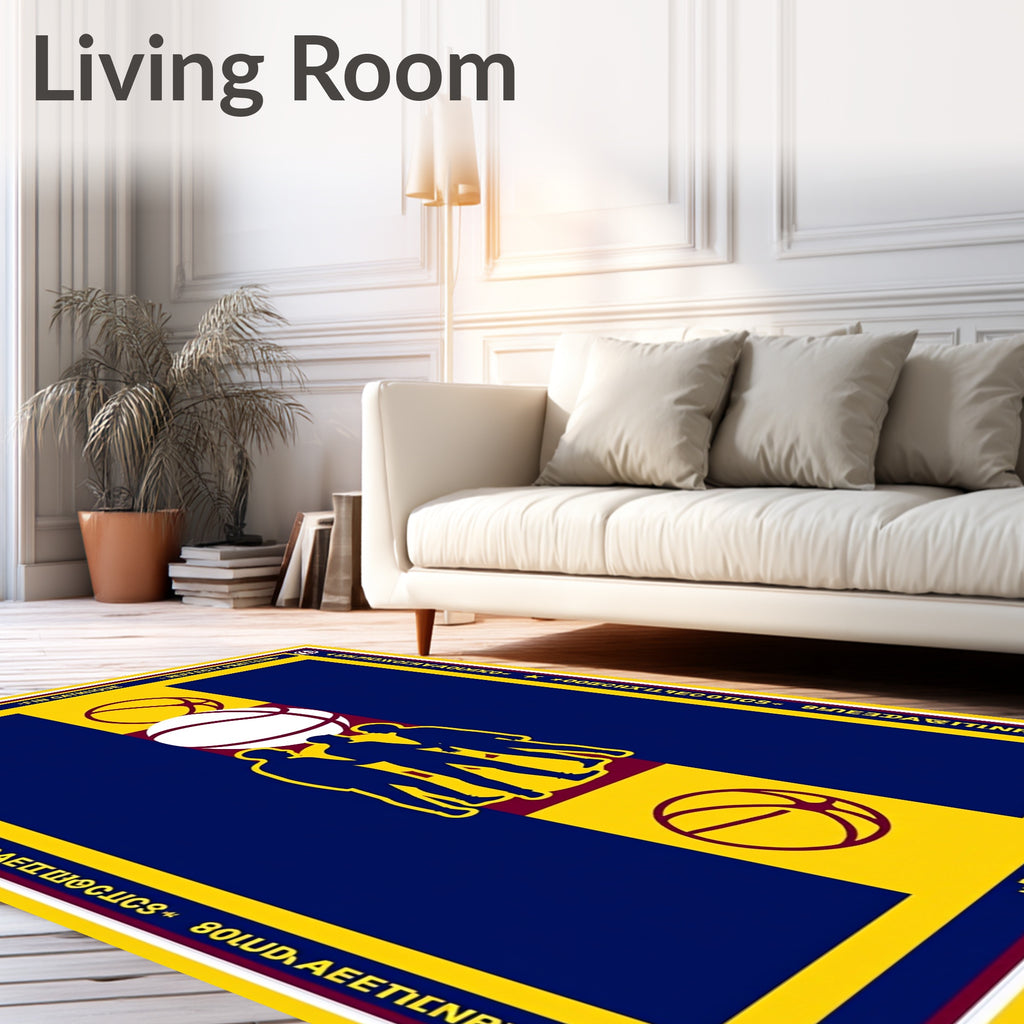 Navy Blue Yellow Basketball Figures Rug