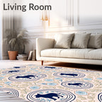 Navy Dog Floral Medallion Cream Rug