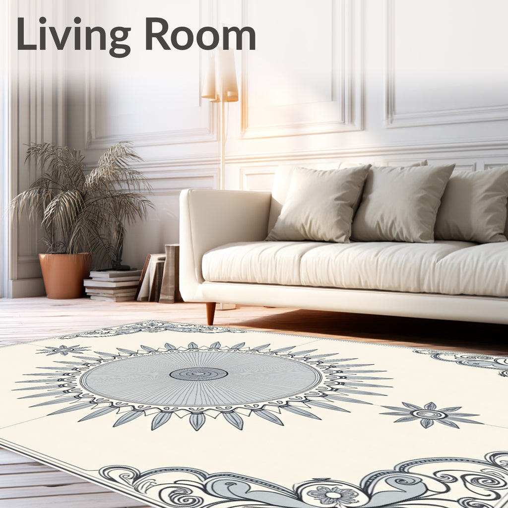 Antique Blue Sunburst Floral Medallion Rug