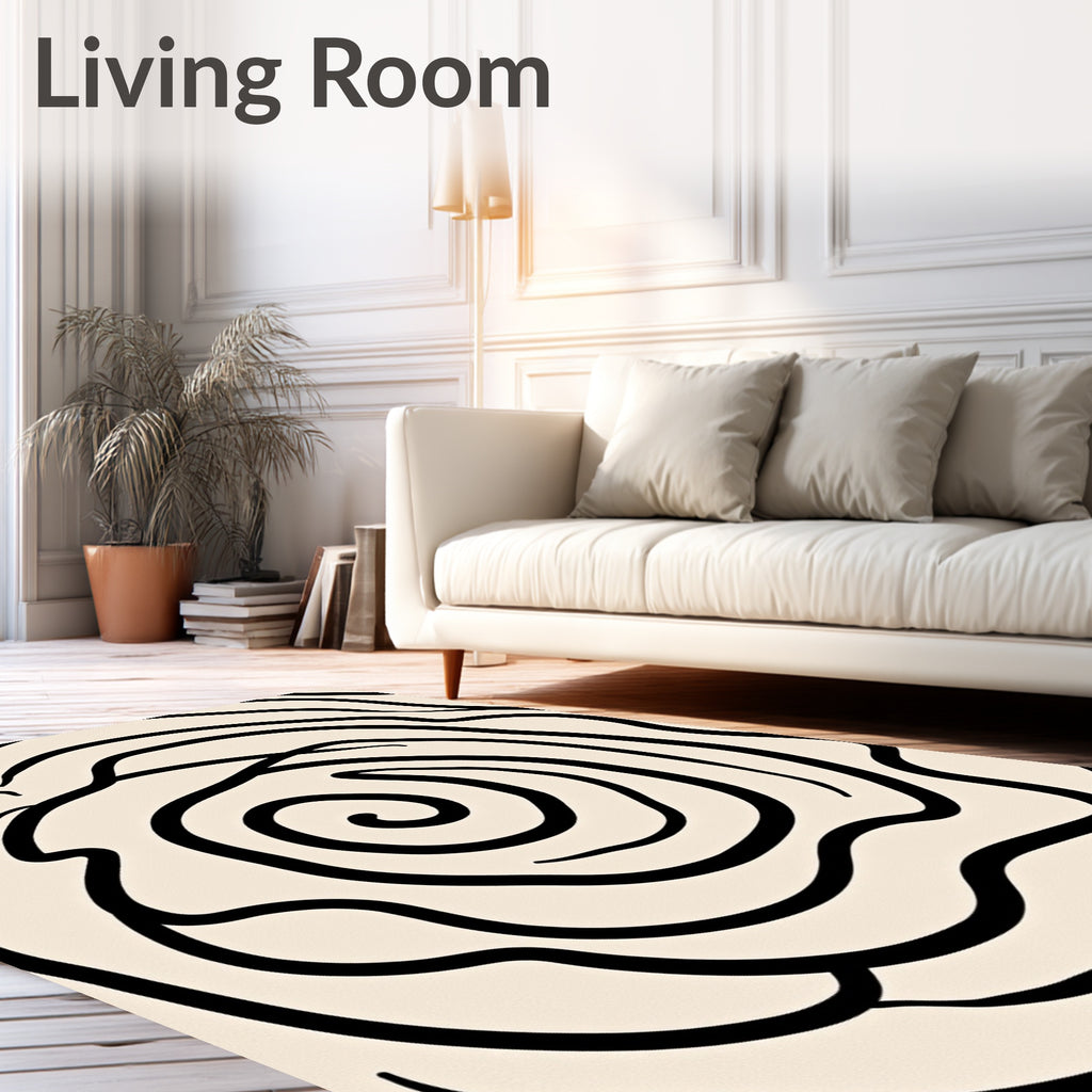 Abstract Black Swirl Cream Background Rug