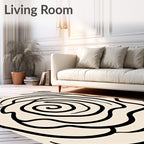 Abstract Black Swirl Cream Background Rug