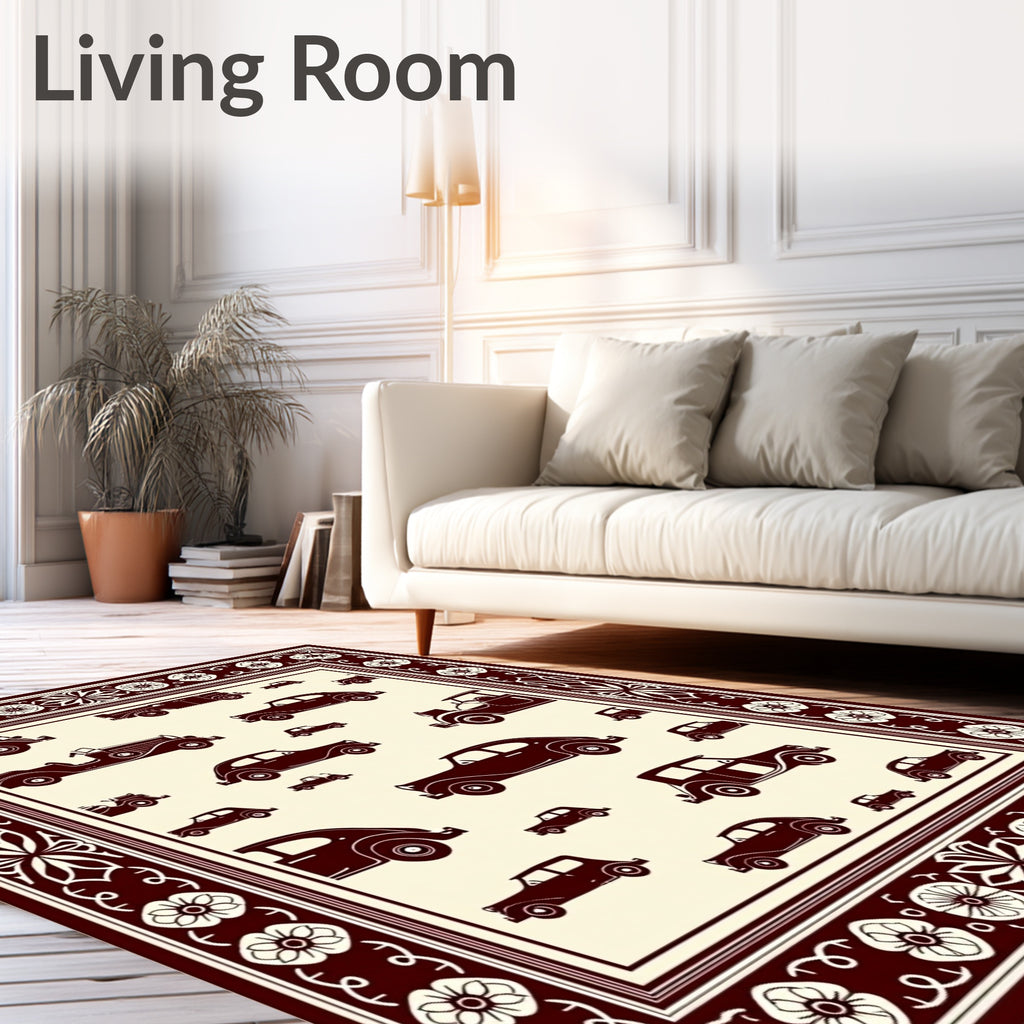 Vintage Car Collection Ivory Background Rug