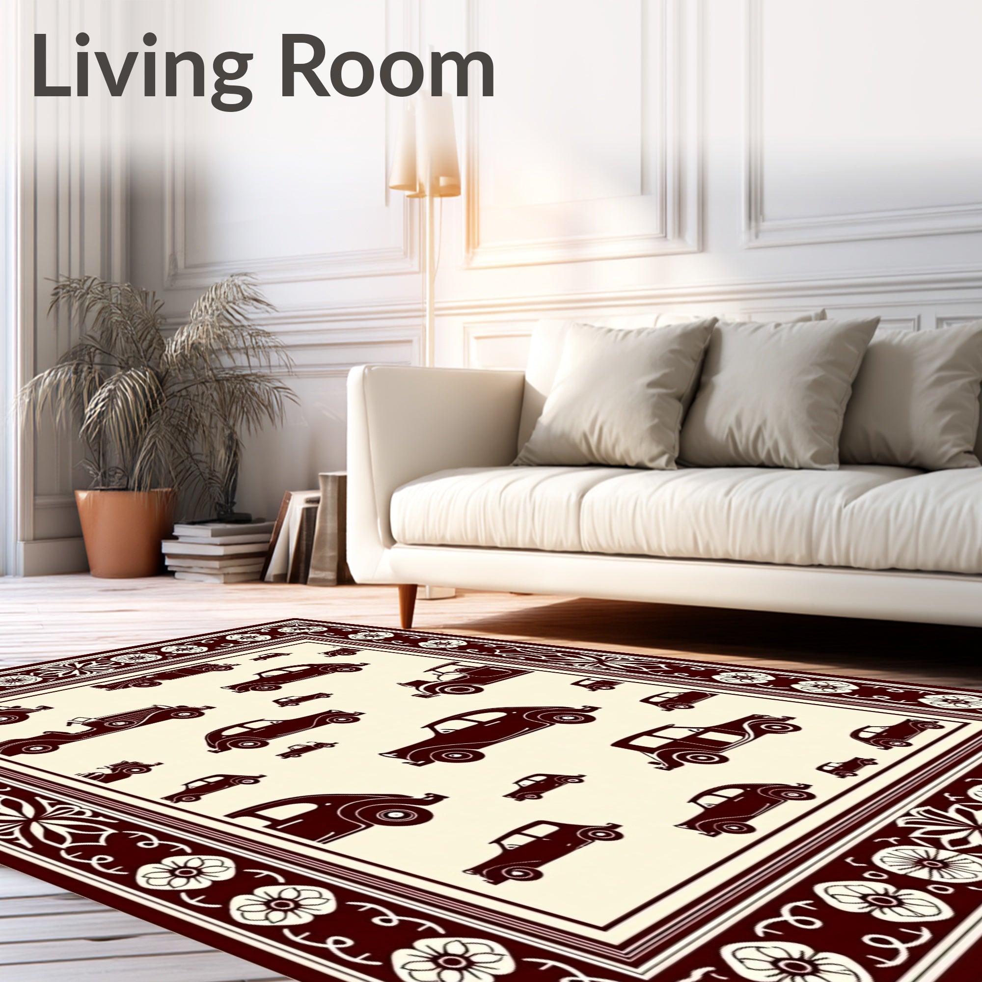 Vintage Car Collection Ivory Background Rug