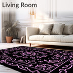 Pink Floral Medallion Black Tapestry Rug