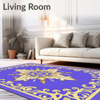 Regal Blue Golden Floral Medallion Rug