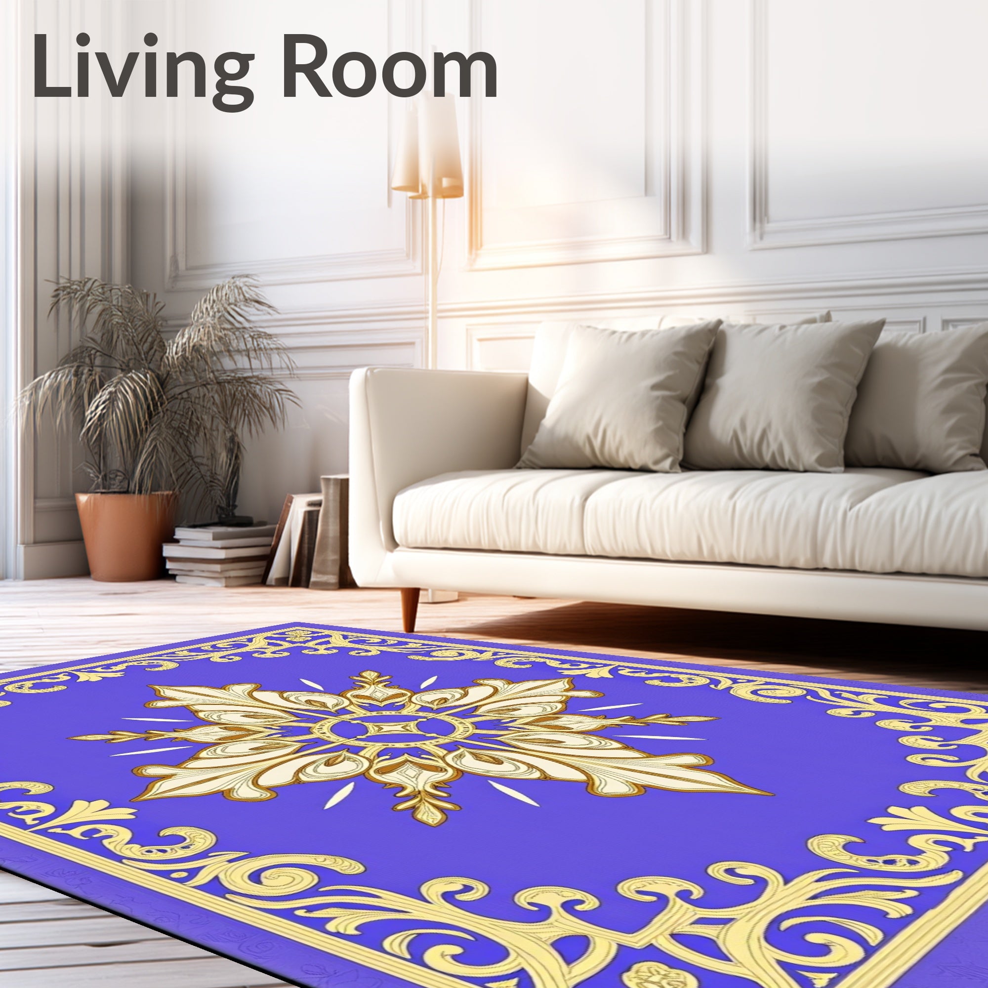 Regal Blue Golden Floral Medallion Rug