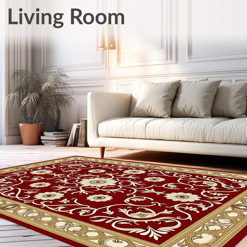 Ornate Crimson Floral Garden Rug