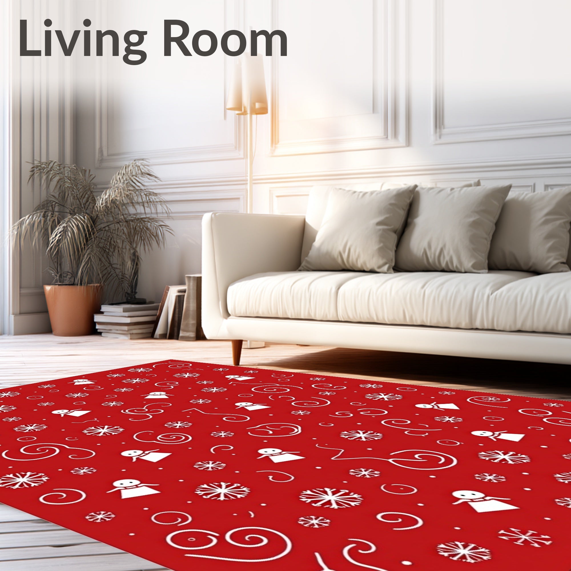 Red Snowman Snowflake Swirl Collage Rug