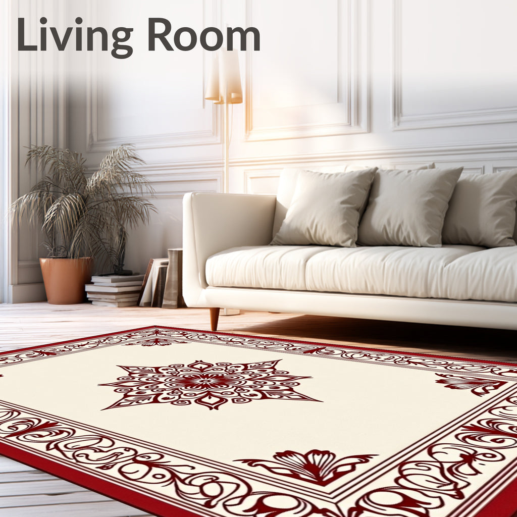 Crimson Bloom Star Border Artwork Rug