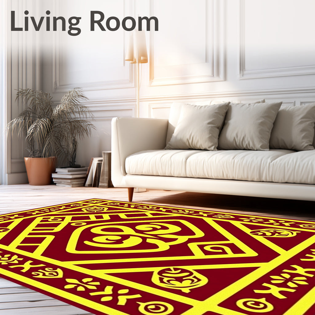 Crimson Yellow Geometric Ornament Rug