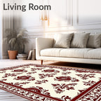 Deep Red Floral Damask Border Rug