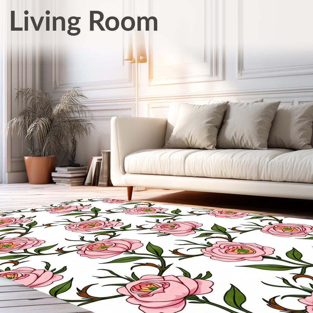 Pink Rose Vine Garden Rug
