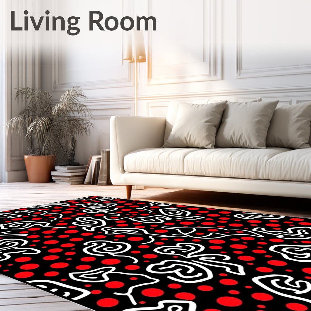 Black Red White Abstract Continuous Line Rug