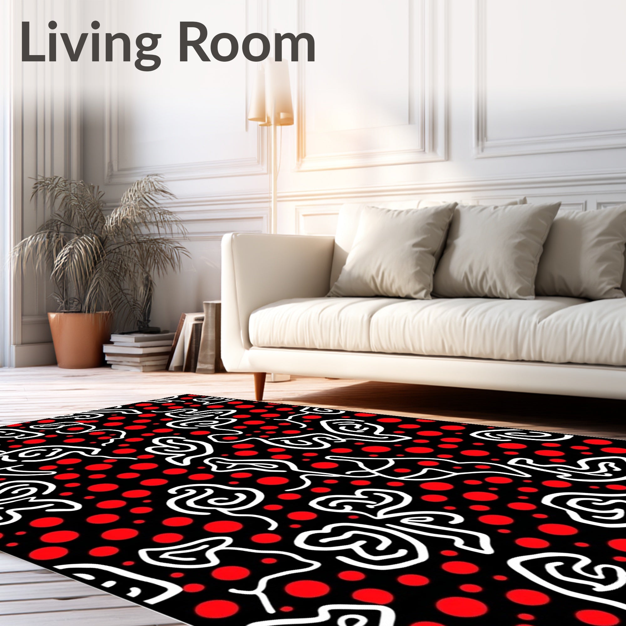 Black Red White Abstract Continuous Line Rug