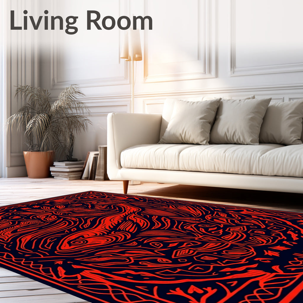 Crimson Koi Fish Oceanic Border Rug