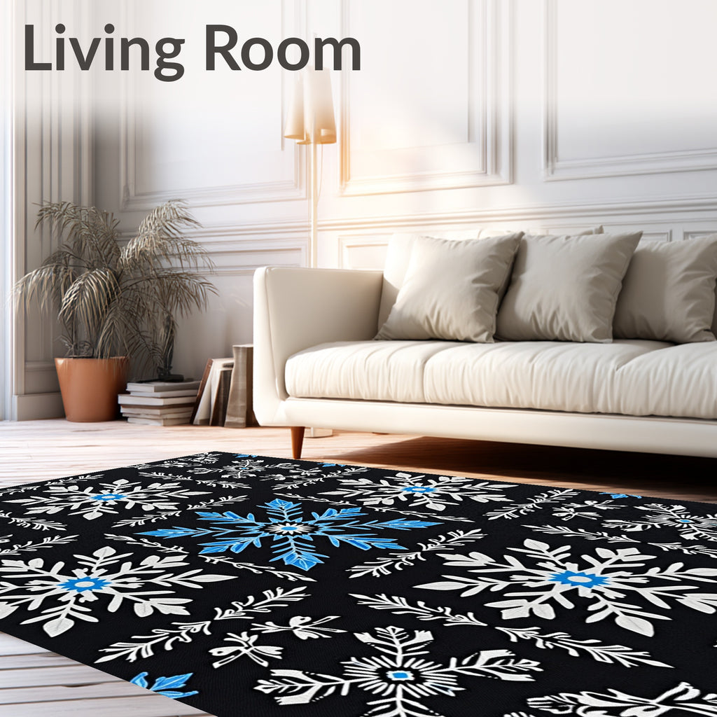 Black White Blue Snowflake Medallion Rug
