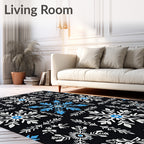 Black White Blue Snowflake Medallion Rug