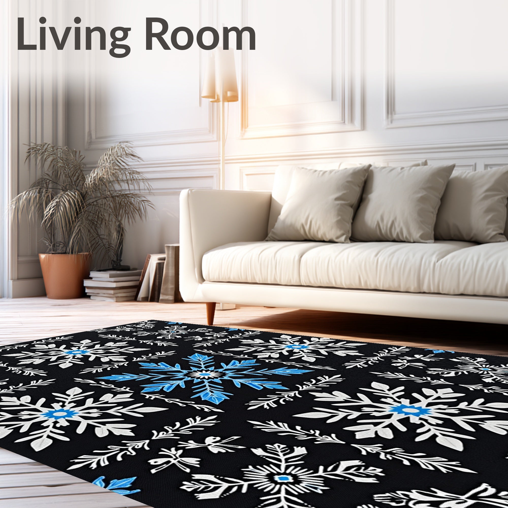Black White Blue Snowflake Medallion Rug