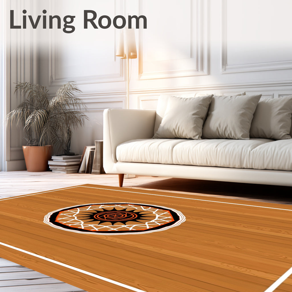 Orange Black Sunburst Round Rug