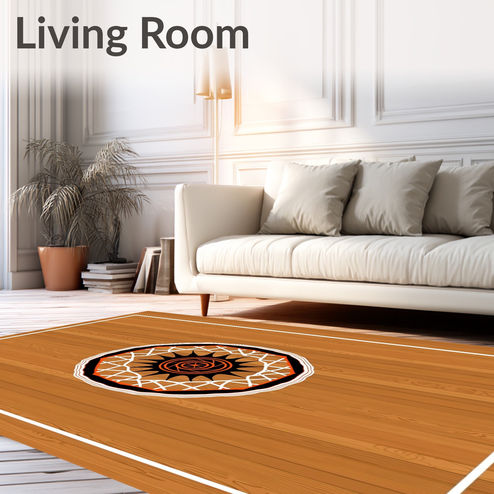 Orange Black Sunburst Round Rug