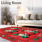 Whimsical Elves Candy Cane Christmas Red Rug