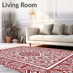 Red White Ornate Medallion Border Rug