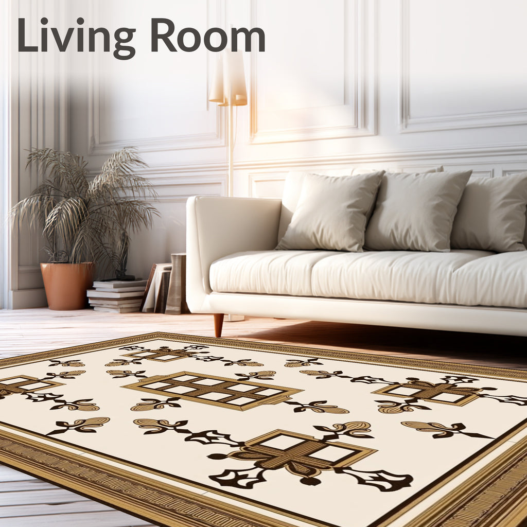Ornate Gold and Brown Geometric Square Rug