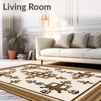 Ornate Gold and Brown Geometric Square Rug