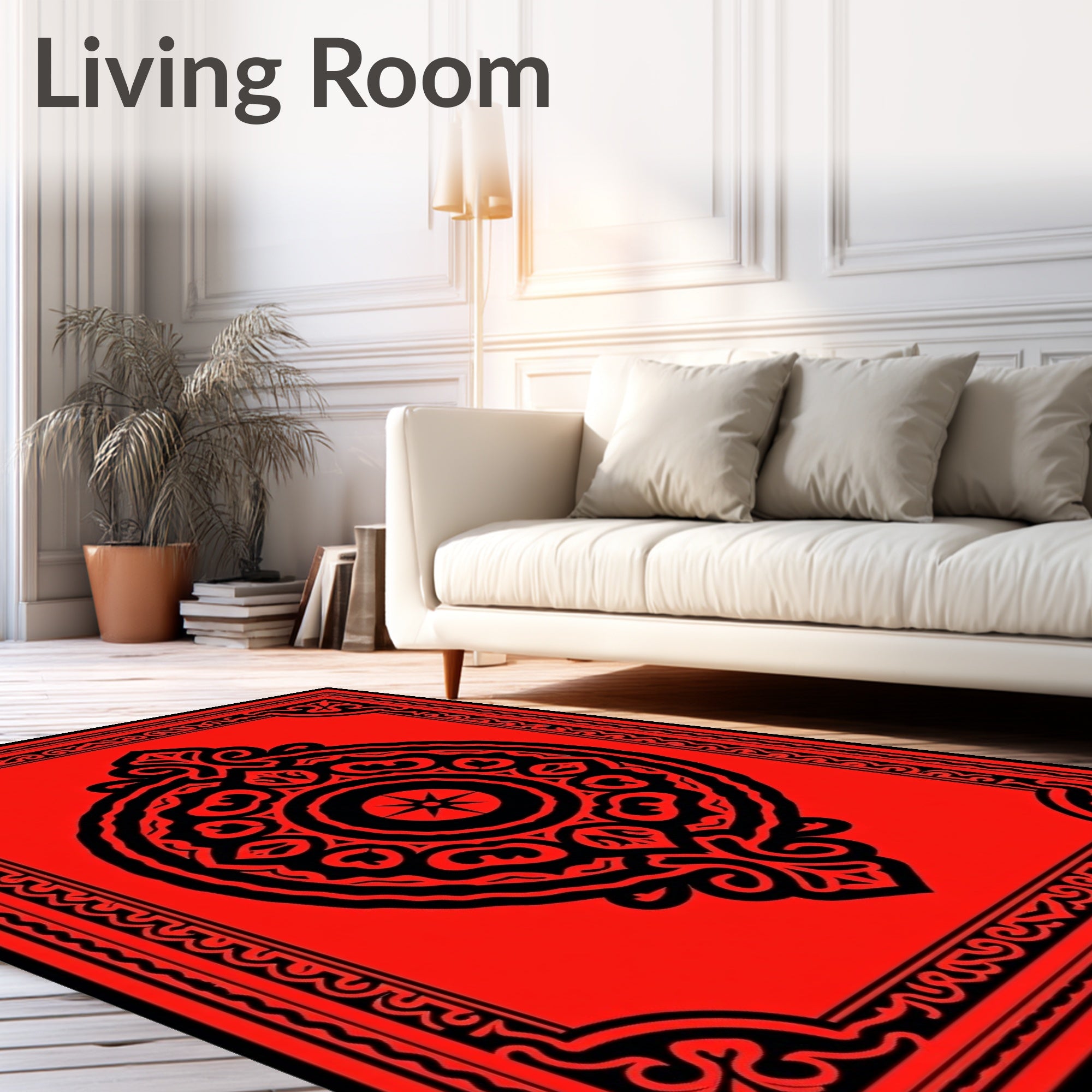 Bold Crimson Mandala Medallion Rug