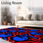 Crimson Blue Helmet Swirl Collage Rug