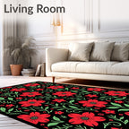 Crimson Red Floral Garden Motif Rug