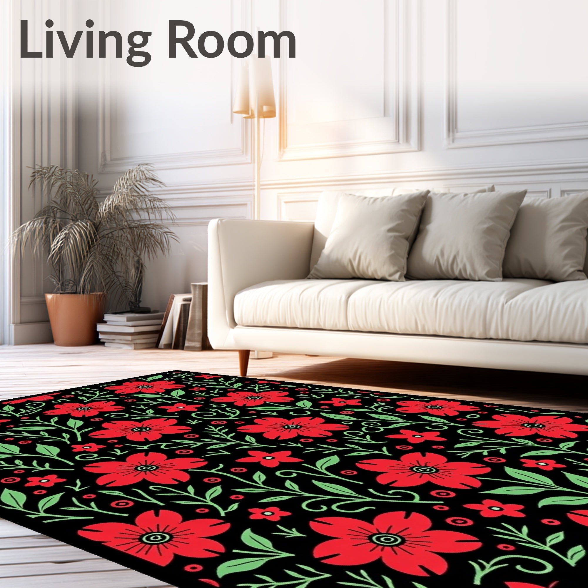 Crimson Red Floral Garden Motif Rug