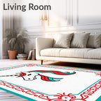 Whimsical Unicorn Red Teal Border Rug