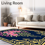 Ornate Pink Floral Golden Border Rug