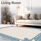 Ornate Blue Floral Square Border Rug