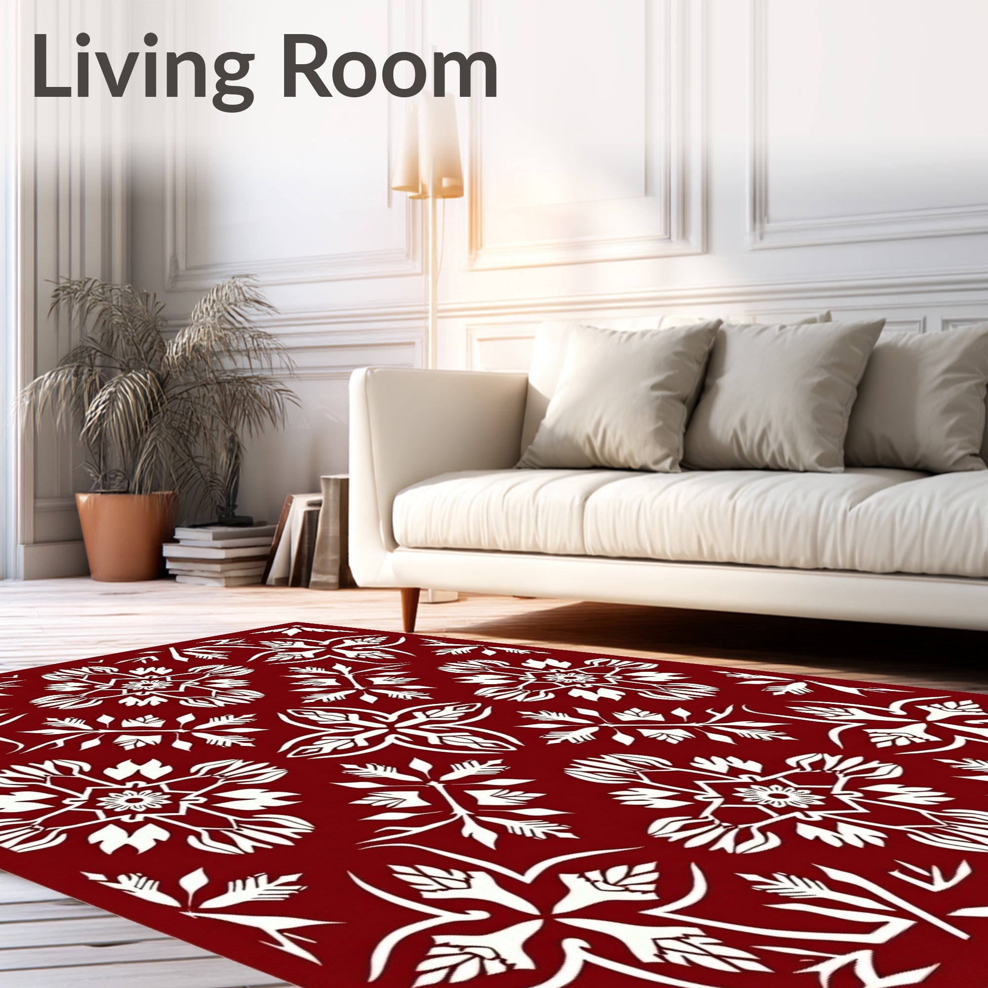 Crimson White Floral Medallion Arrangement Rug