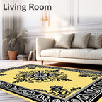 Black Floral Medallion Yellow Border Rug