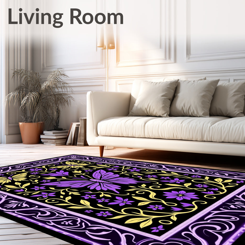 Victorian Purple Yellow Butterfly Floral Rug