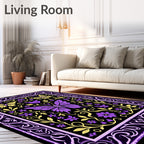 Victorian Purple Yellow Butterfly Floral Rug
