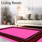 Retro Pink Plaid Bordered Squares Rug