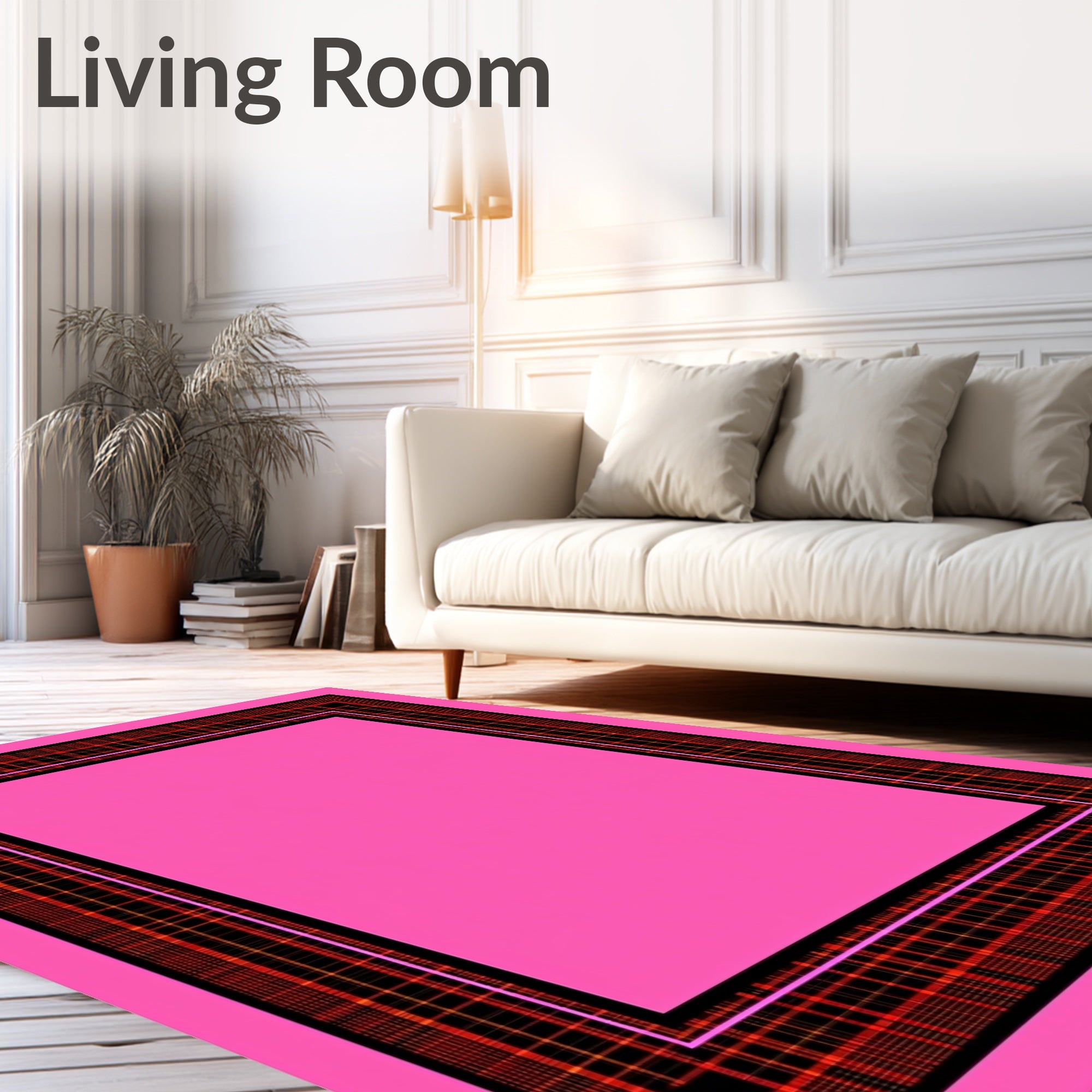 Retro Pink Plaid Bordered Squares Rug