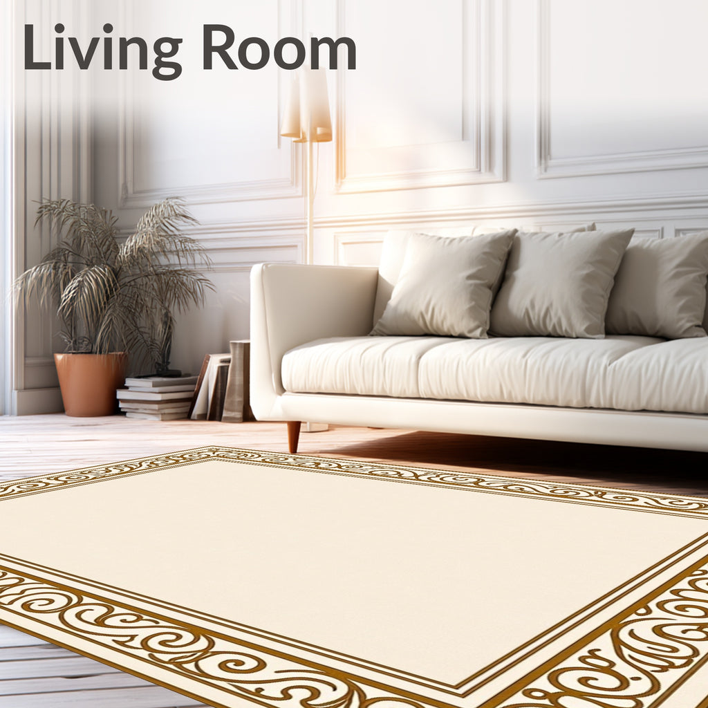 Classic Warm Ochre Scrollwork Border Rug