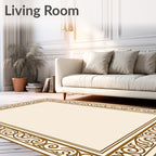 Classic Warm Ochre Scrollwork Border Rug