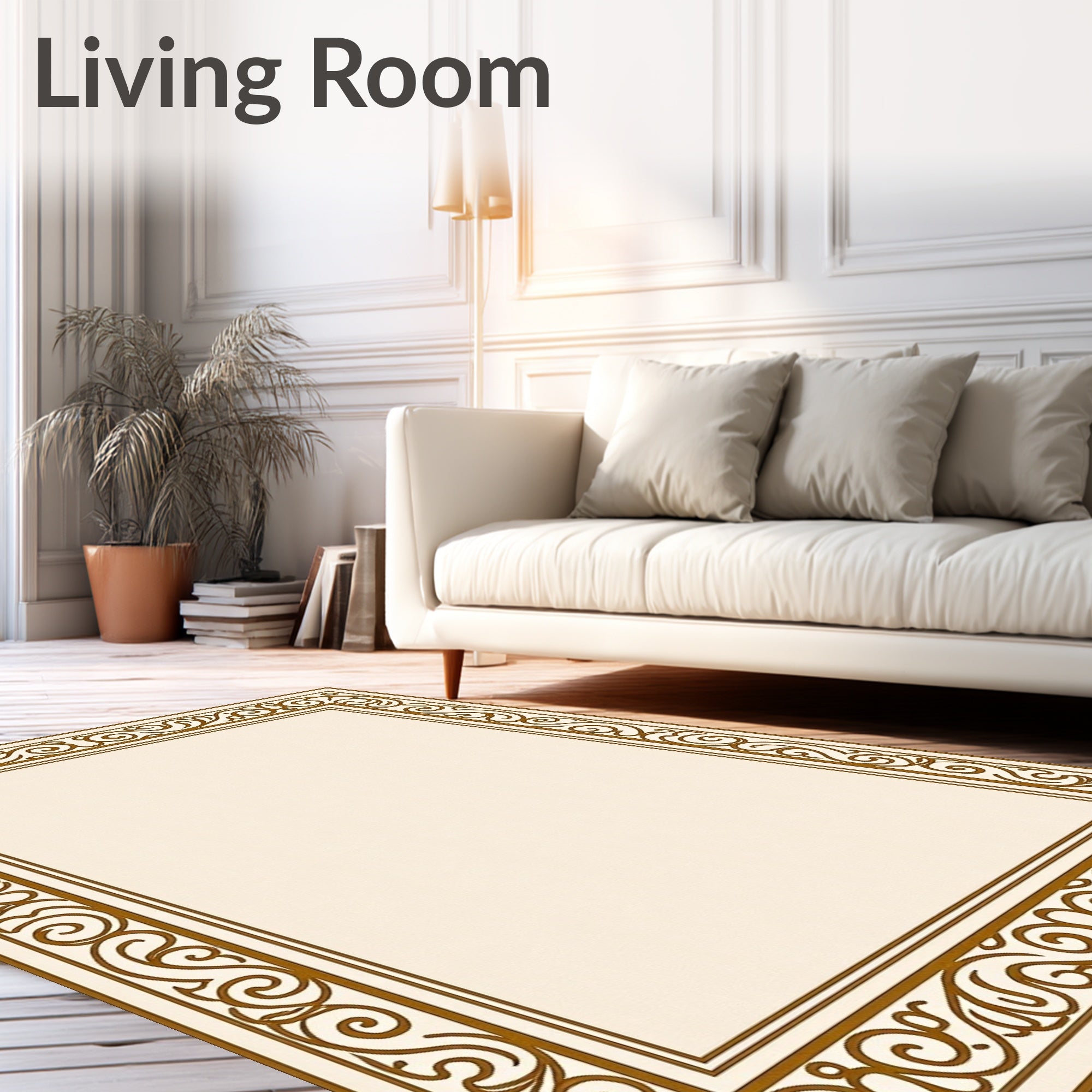 Classic Warm Ochre Scrollwork Border Rug