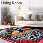 Whimsical Cat Boat Ocean Waves Rug