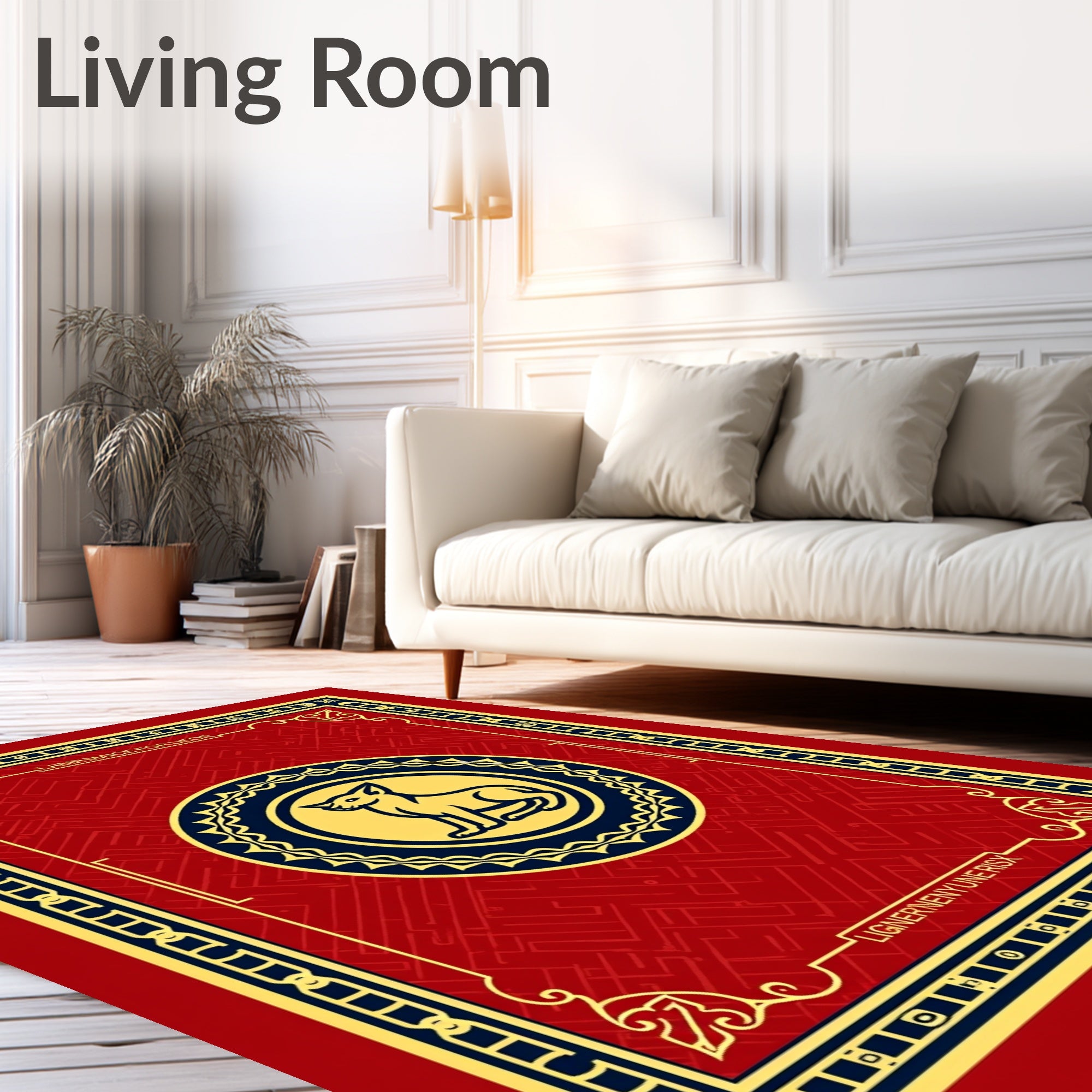 Red and Navy Dog Medallion Rug