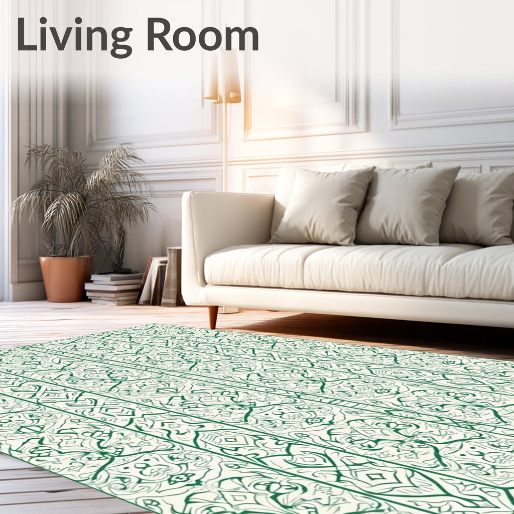 Emerald Green Ornamental Vertical Stripe Rug
