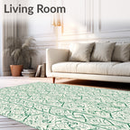 Emerald Green Ornamental Vertical Stripe Rug